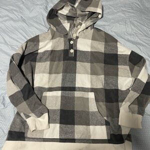 Old Navy Men's Checkered Hoodie - Black, Gray, Cream